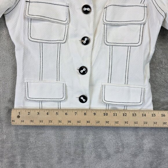 Bebe Jacket Womens 4 White Black Contrast Stitch 3/4 Sleeve Lined Pockets Blazer - Picture 7 of 16